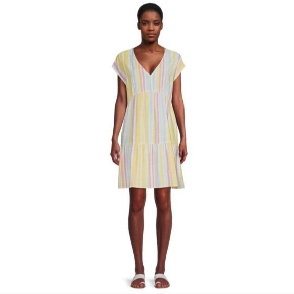 Time and Tru Dresses & Skirts - Time and Tru Women's Woven Print Dress with Flounce Hem V-Neck Size XXL